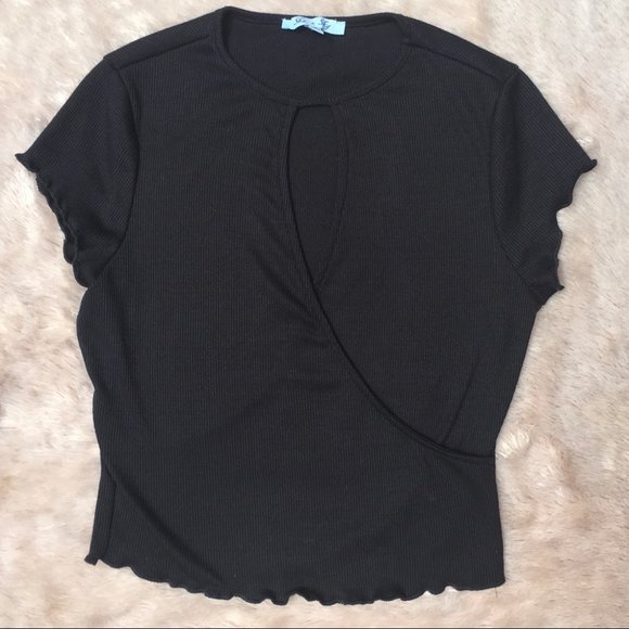 She and Sky Black Keyhole Ribbed Top Size Large - Picture 1 of 6